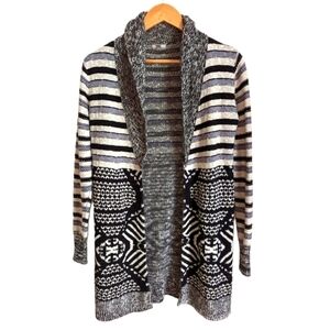 Urban OUTFITTERS Black & White Cotton Open Front Long Lined Knit Cardigan XS